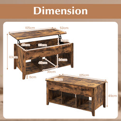 Modernt multifunktionellt soffbord med lyftbar skiva brun