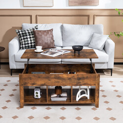 Modernt multifunktionellt soffbord med lyftbar skiva brun