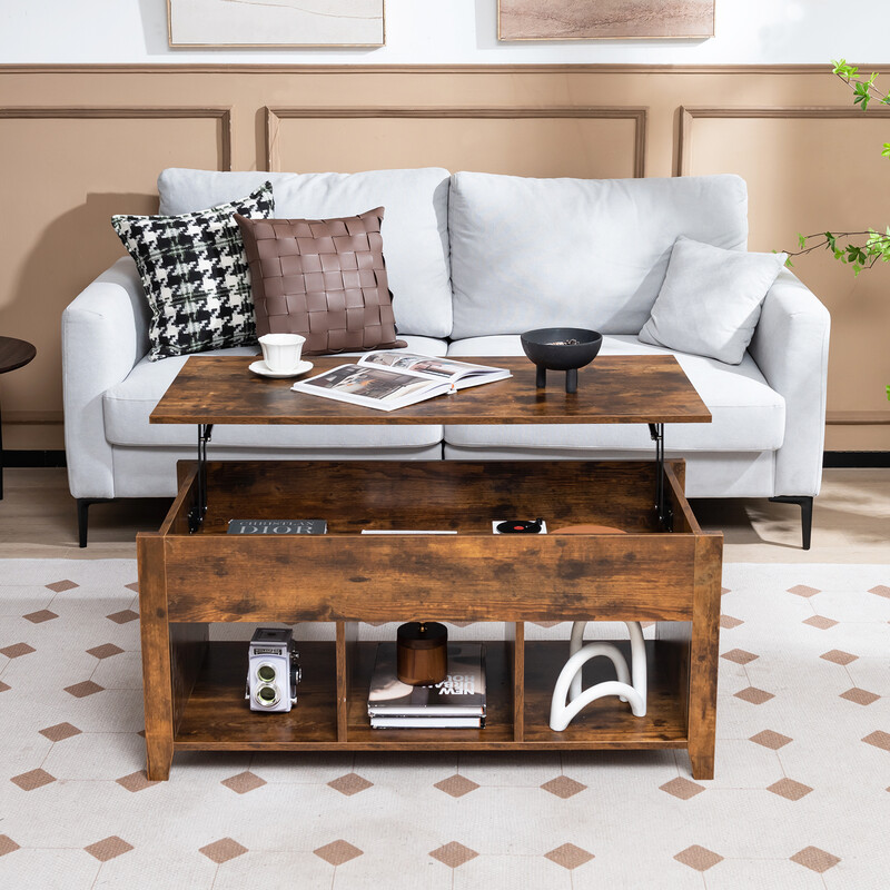 Modernt multifunktionellt soffbord med lyftbar skiva brun