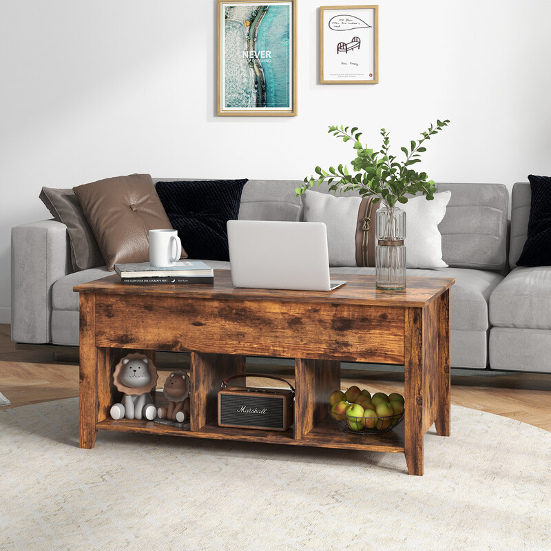 Modernt multifunktionellt soffbord med lyftbar skiva brun