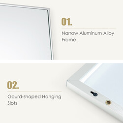 Helskroppsspegel med justerbara krokar och silverram 37x120 cm