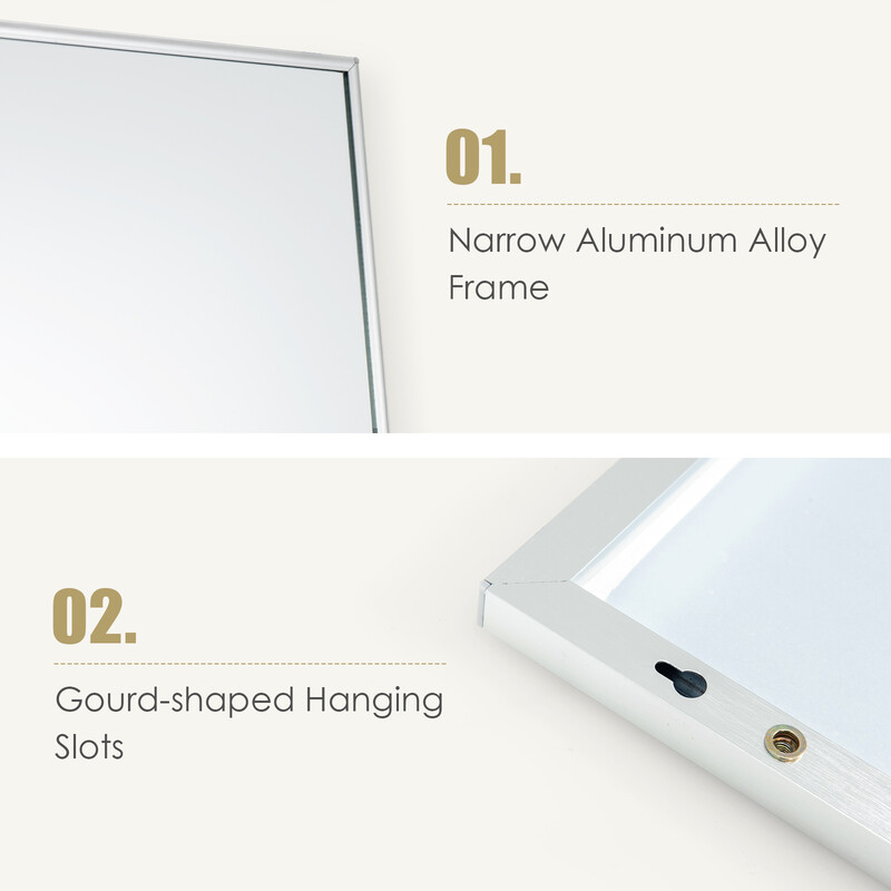 Helskroppsspegel med justerbara krokar och silverram 37x120 cm