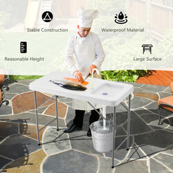 Hopfällbart fiskrengöringsbord med ho och kran