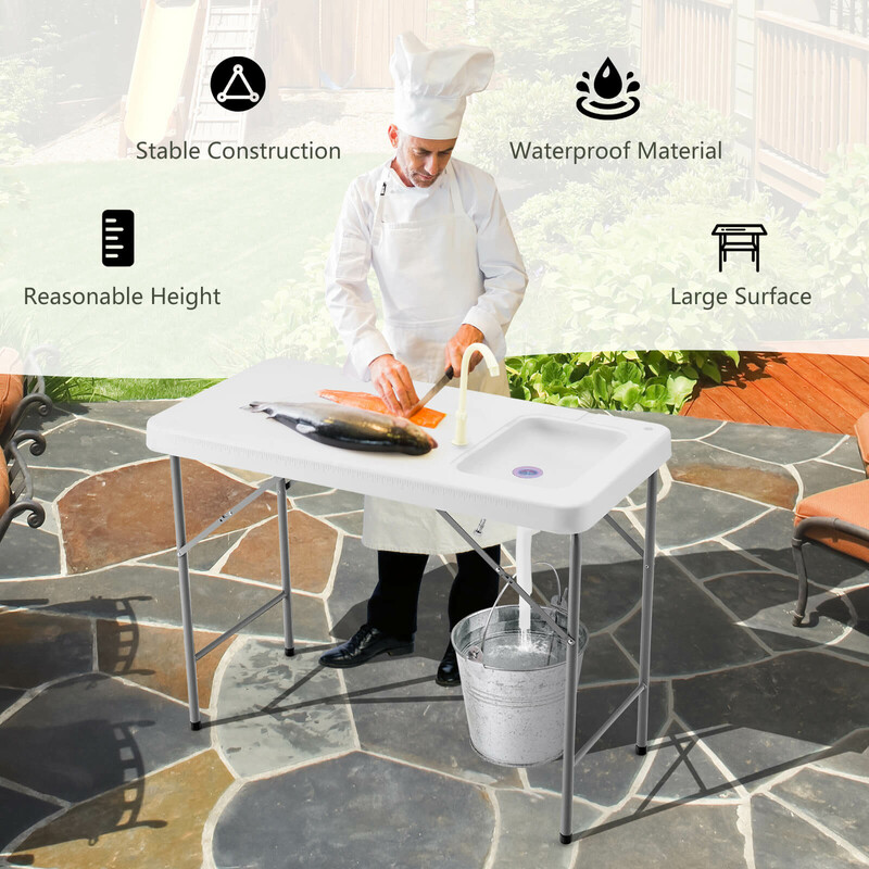 Hopfällbart fiskrengöringsbord med ho och kran