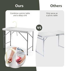 Hopfällbart fiskrengöringsbord med ho och kran