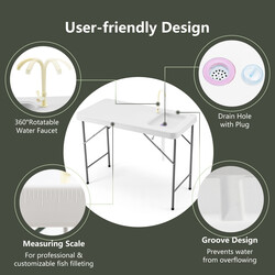 Hopfällbart fiskrengöringsbord med ho och kran