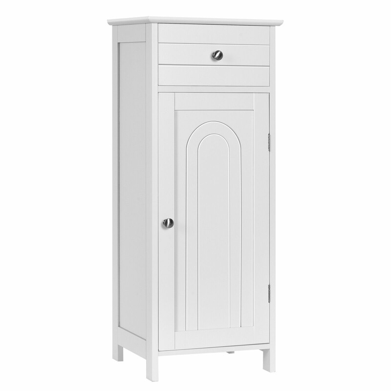 Fristående badrumsskåp med låda och justerbara hyllor vit