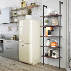 Vägghylla med metallram, 5 nivåer, brun