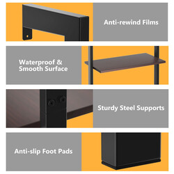 Vägghylla med metallram, 5 nivåer, brun