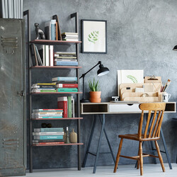 Vägghylla med metallram, 5 nivåer, brun