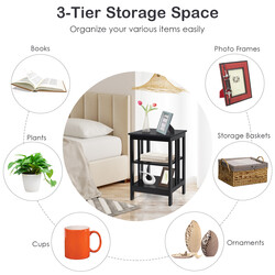 Sängbord med tre hyllor i svart MDF 40x40x61 cm