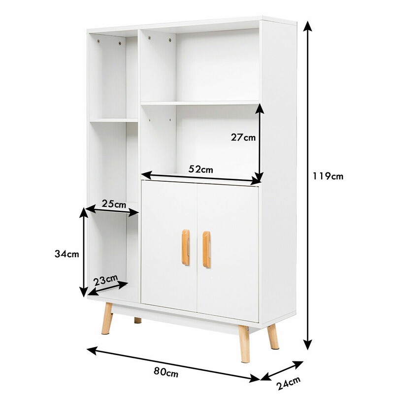 Bokhylla med dörrar och öppna fack vit 80x24x119 cm
