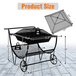 U-format vedställ i metall med hjul och gnistskydd