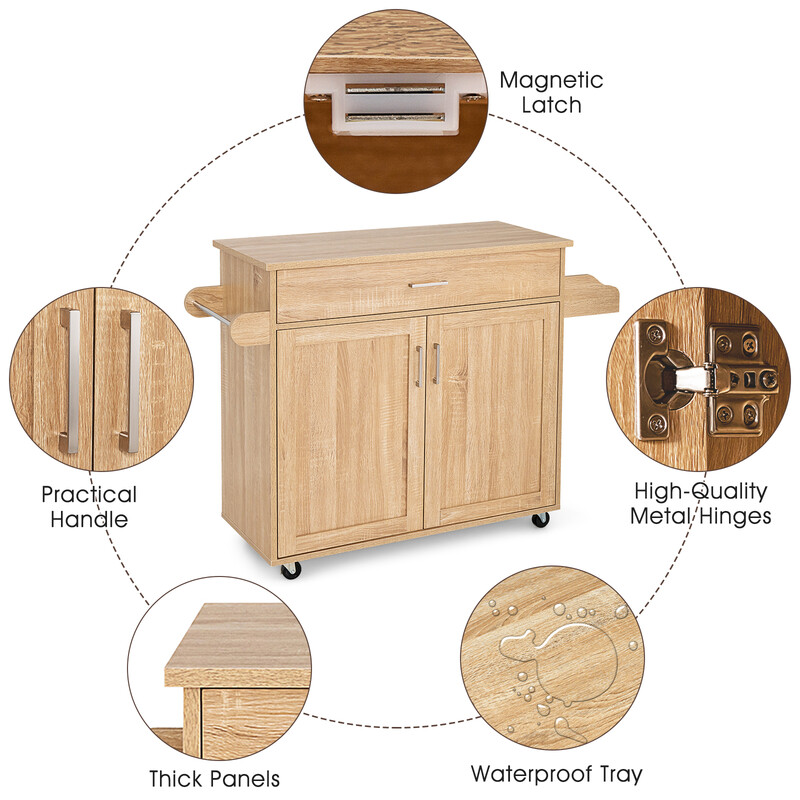 Rullande köksvagn med låsbara hjul och justerbar förvaring