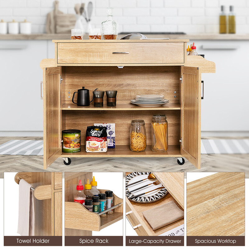 Rullande köksvagn med låsbara hjul och justerbar förvaring