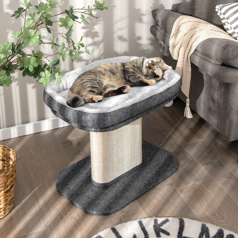 Modernt grått klösträd med stor plattform och sisalyta