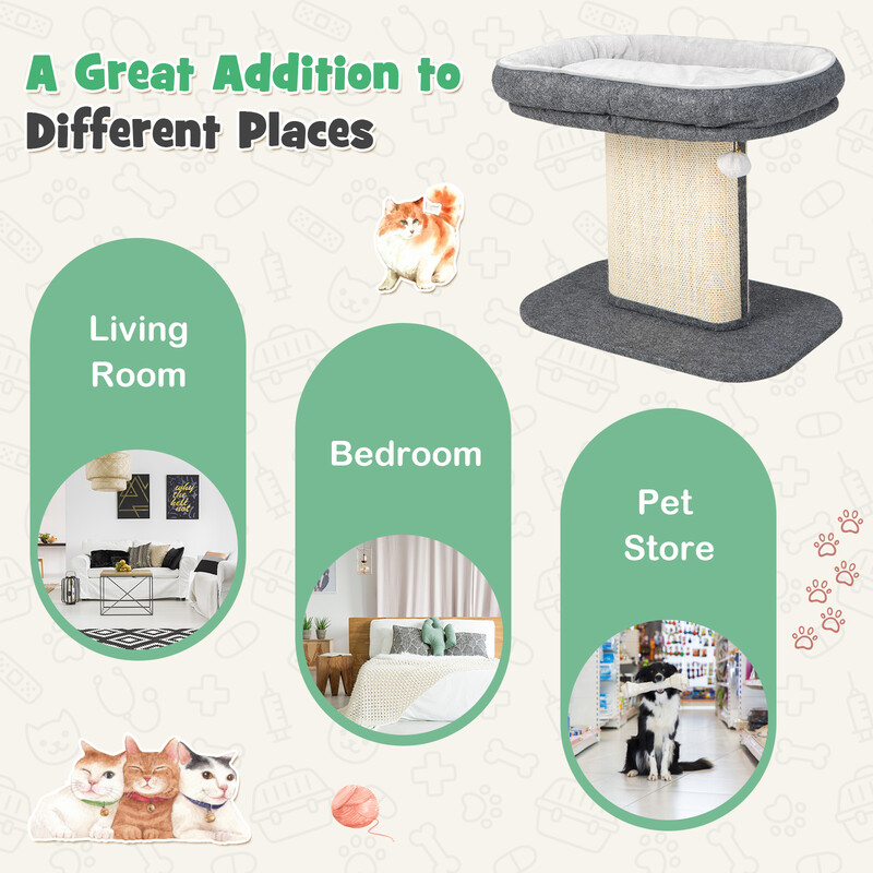 Modernt grått klösträd med stor plattform och sisalyta