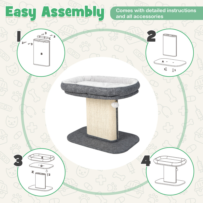 Modernt grått klösträd med stor plattform och sisalyta