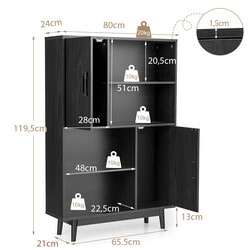 Svart bokhylla med 4 hyllor och 2 dörrar