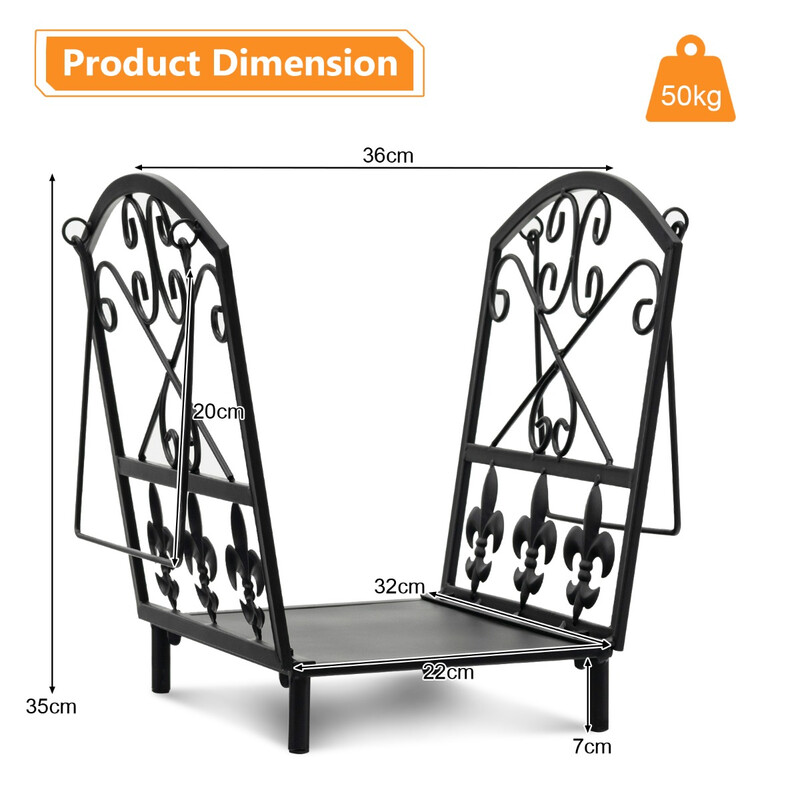 Dekorativt vedställ i stål med handtag svart 36x32x35 cm