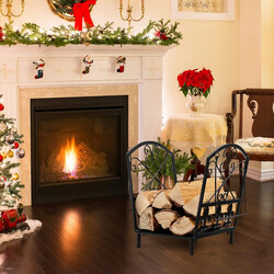 Dekorativt vedställ i stål med handtag svart 36x32x35 cm