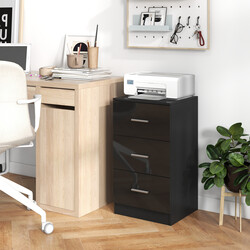 Svart sängbord med 3 lådor och metallhandtag