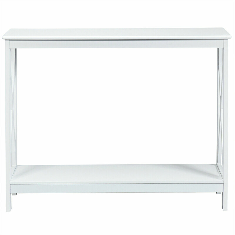 X-format smalt konsolbord med två hyllor vit 100x30x80 cm