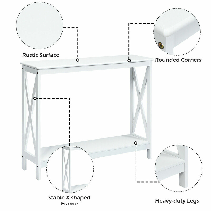 X-format smalt konsolbord med två hyllor vit 100x30x80 cm