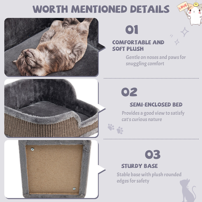 Grå klösträd för katter med sisal och plysch