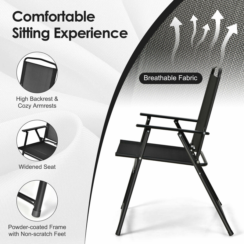 Sexdelat terrassmöbelset med bord, stolar och parasoll