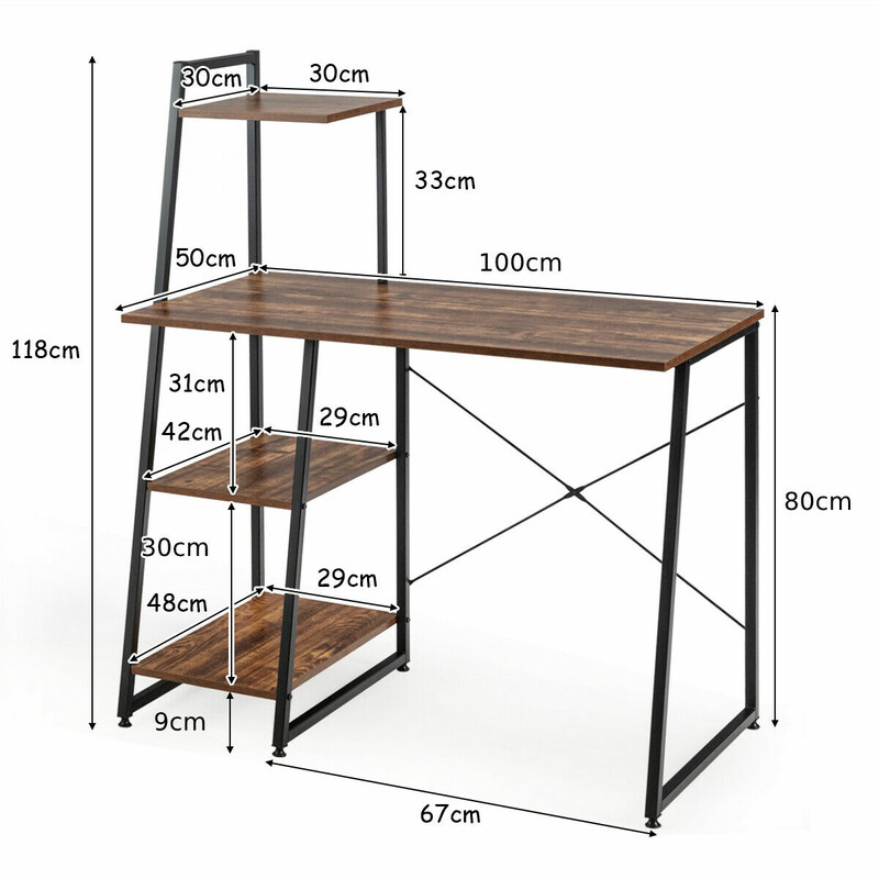 Skrivbord i trä och metall med hyllor 98x50x118 cm