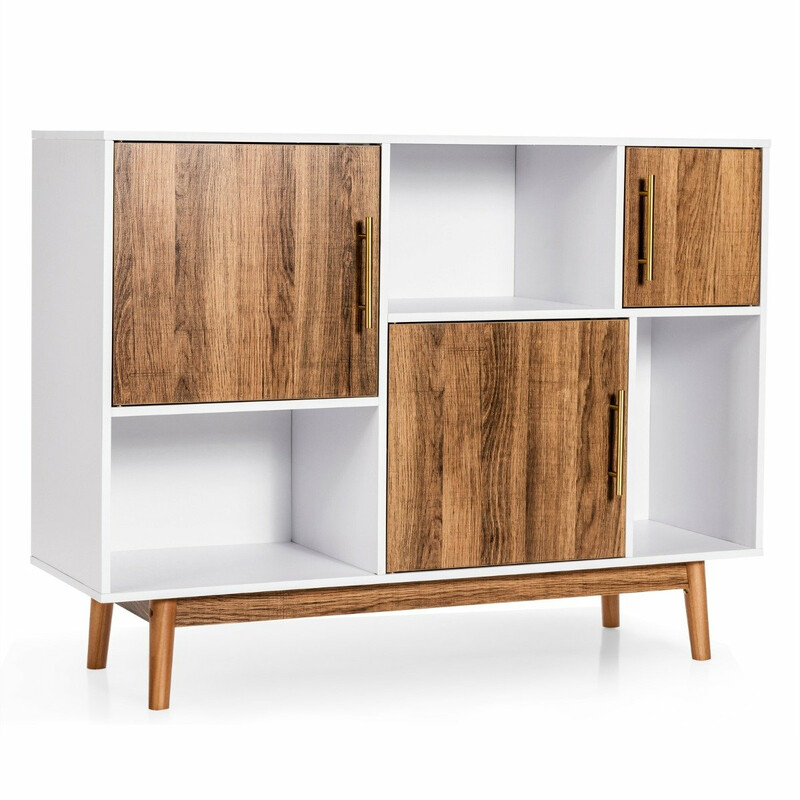 Modernt sideboard med asymmetrisk design i vit och brun