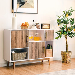 Modernt sideboard med asymmetrisk design i vit och brun