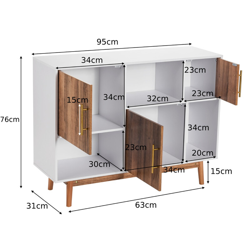 Modernt sideboard med asymmetrisk design i vit och brun