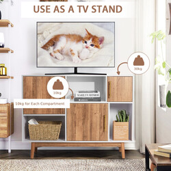 Modernt sideboard med asymmetrisk design i vit och brun