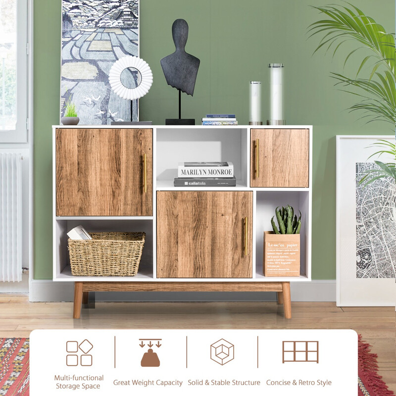 Modernt sideboard med asymmetrisk design i vit och brun