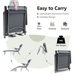 Svart hopfällbar terrassvilstol med 8-stegs justerbart ryggstöd för utomhusbruk