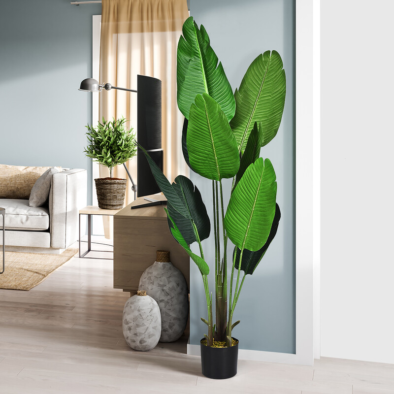 Konstgjord tropisk palm 160 cm med naturliga blad och stabil kruka