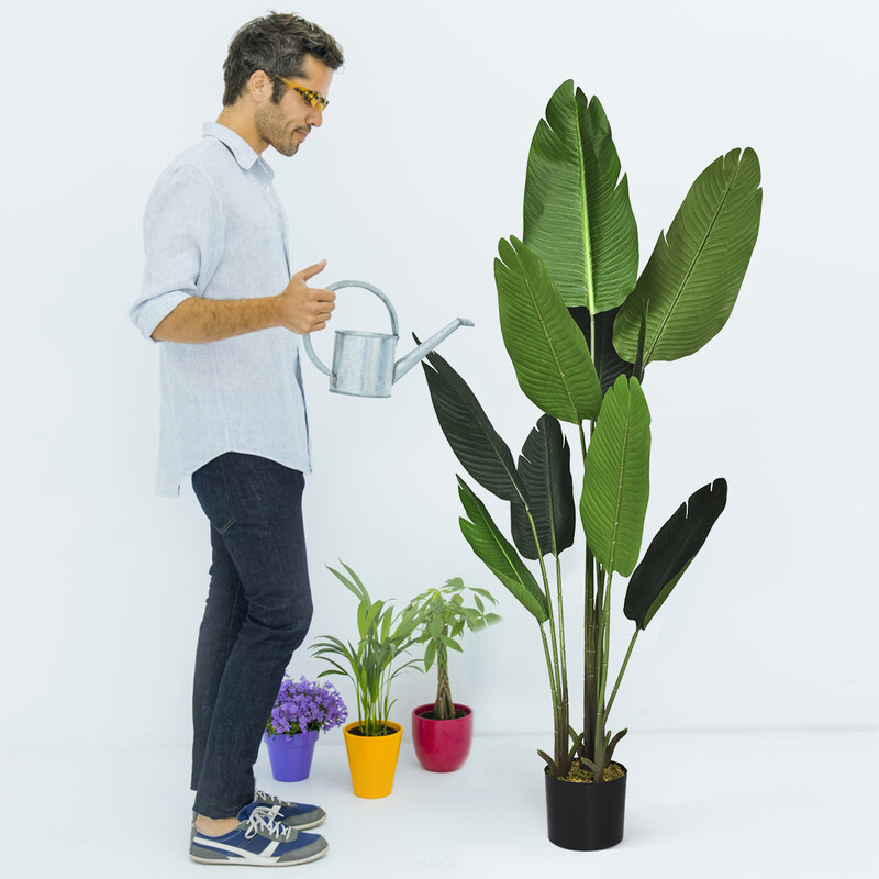 Konstgjord tropisk palm 160 cm med naturliga blad och stabil kruka