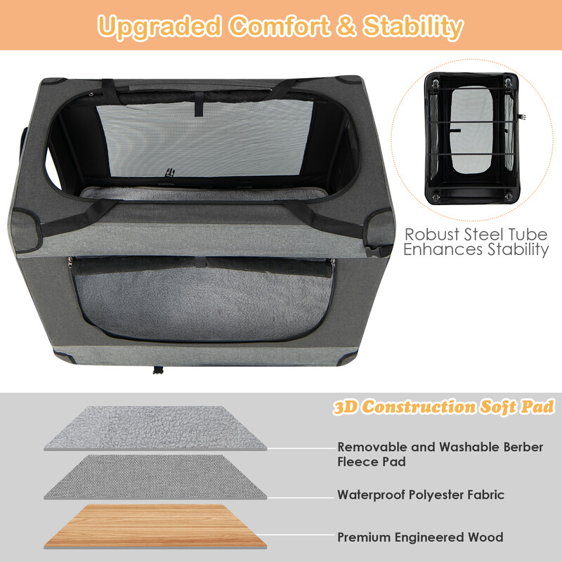 Hopfällbar kattvagn med hjul och axelrem för stora katter, grå 82,5 x 59 x 67 cm