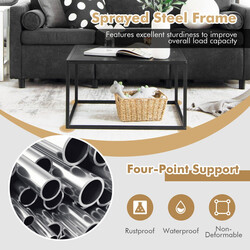 Soffbord i marmormönster med svart stålram, 70 x 70 x 40 cm, enkel montering