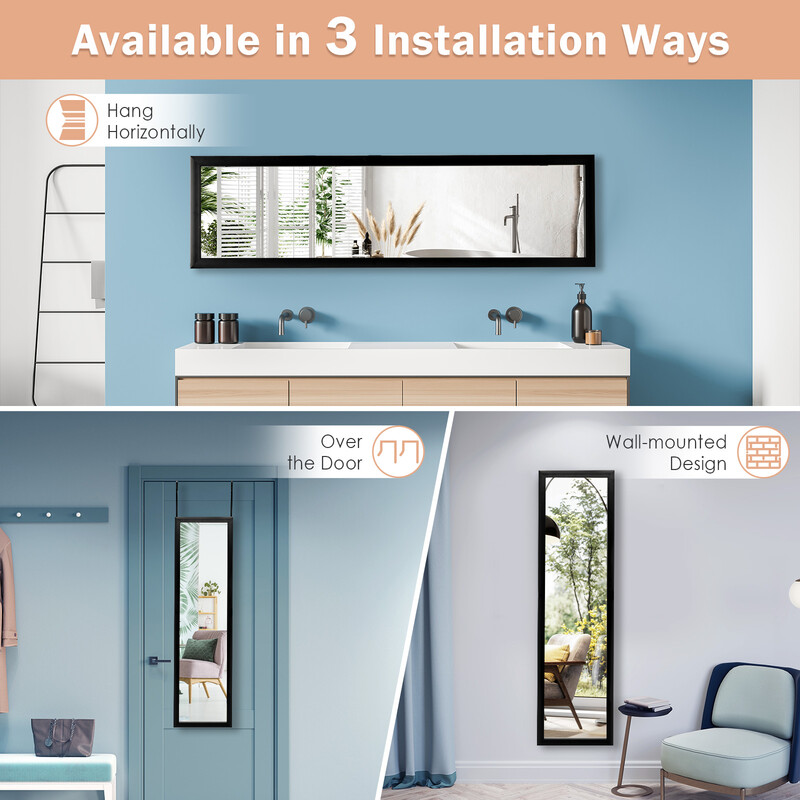 Rektangulär helkroppsspegel med dörrkrok 33x119 cm svart för flexibel montering