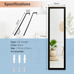 Rektangulär helkroppsspegel med dörrkrok 33x119 cm svart för flexibel montering