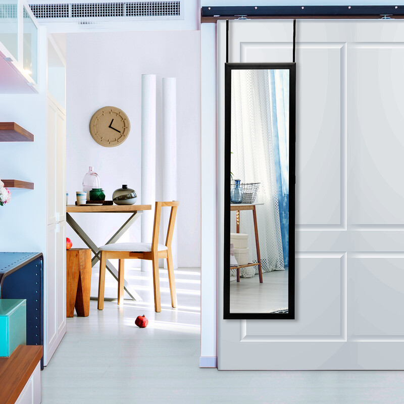 Rektangulär helkroppsspegel med dörrkrok 33x119 cm svart för flexibel montering