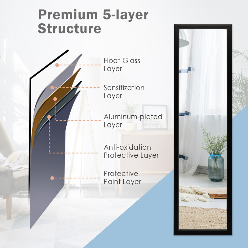 Rektangulär helkroppsspegel med dörrkrok 33x119 cm svart för flexibel montering