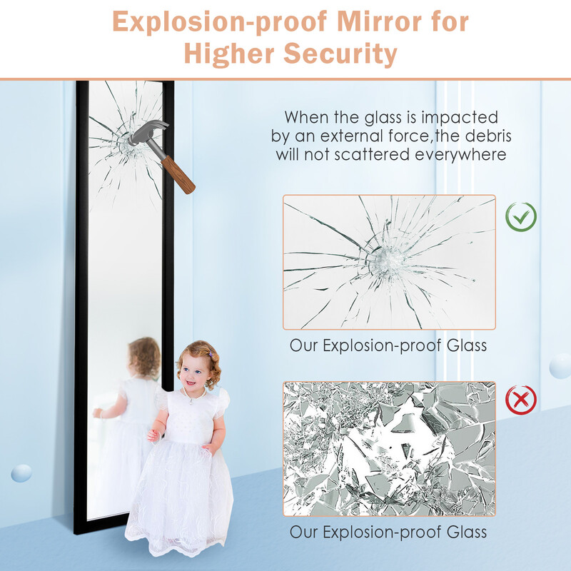 Rektangulär helkroppsspegel med dörrkrok 33x119 cm svart för flexibel montering