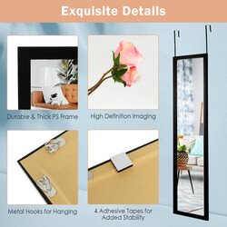 Rektangulär helkroppsspegel med dörrkrok 33x119 cm svart för flexibel montering