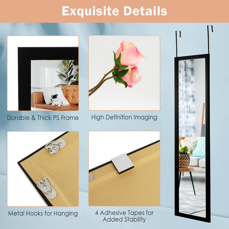 Rektangulär helkroppsspegel med dörrkrok 33x119 cm svart för flexibel montering