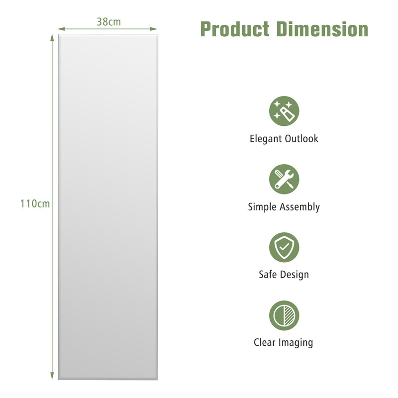 Rektangulär helkroppsspegel med fasad kant för väggmontering 110 x 38 cm