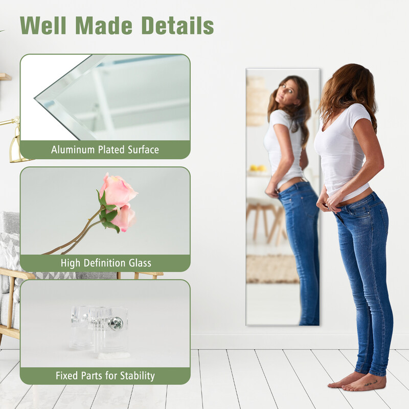 Rektangulär helkroppsspegel med fasad kant för väggmontering 110 x 38 cm